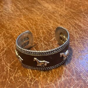 Silver and Brown Horse Cuff Bracelet